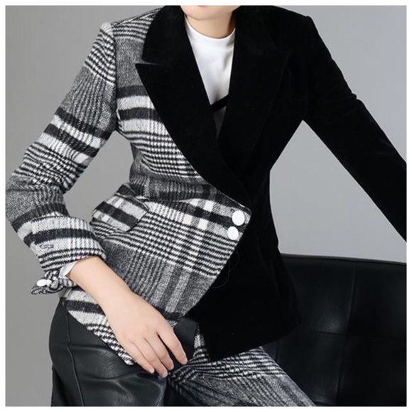 🛍 The ANNLA Plaid Velvet Cashmere Blend Jacket - Picture 5 of 7